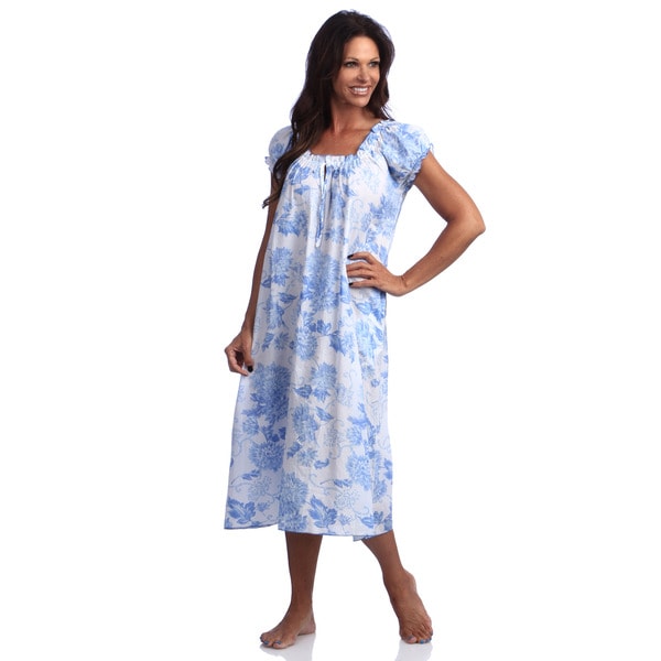 La Cera Women's Cotton Print Gown Blue