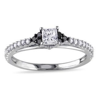 Miadora 10k White Gold 1/2ct TDW Black and White Diamond Engagement Ring
