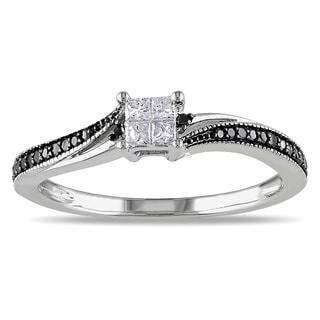 Miadora 10k White Gold 1/5ct TDW Black and White Diamond Ring