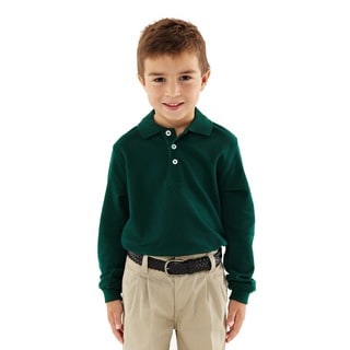 French Toast Children's Long Sleeve Pique Green Polo Shirt