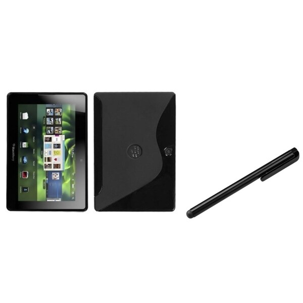INSTEN Black S-shape Phone Case Cover/ Black Stylus for Blackberry Playbook