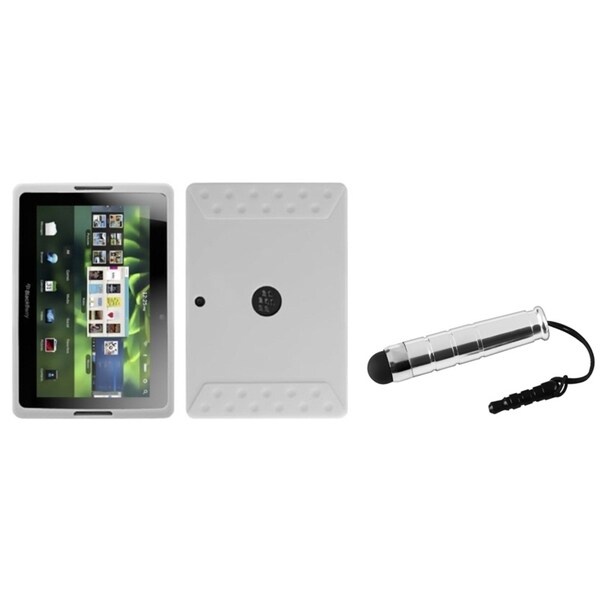 INSTEN Solid White Phone Case Cover/ Silver Stylus for Blackberry Playbook