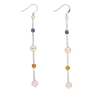 Silver and Peach Pearl Gemstone Earrings