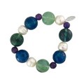 White Pearl, Blue Agate, Fluorite and Amethyst Stretch Bracelet