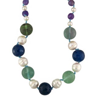 Pearl, Agate, Fluorite and Amethyst Necklace