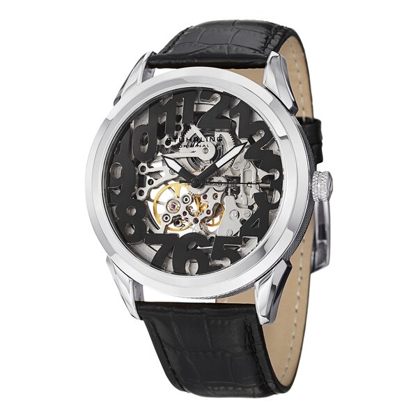 Stuhrling Original Men's Rosary Water-resistant Automatic Skeleton Leather-strap Watch