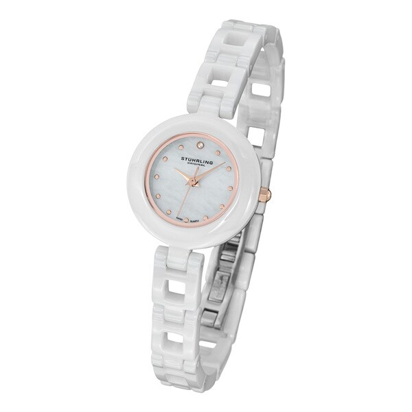 Stuhrling Original Women's Le Petit Swiss Quartz Swarovski Crystal Ceramic Bracelet Watch