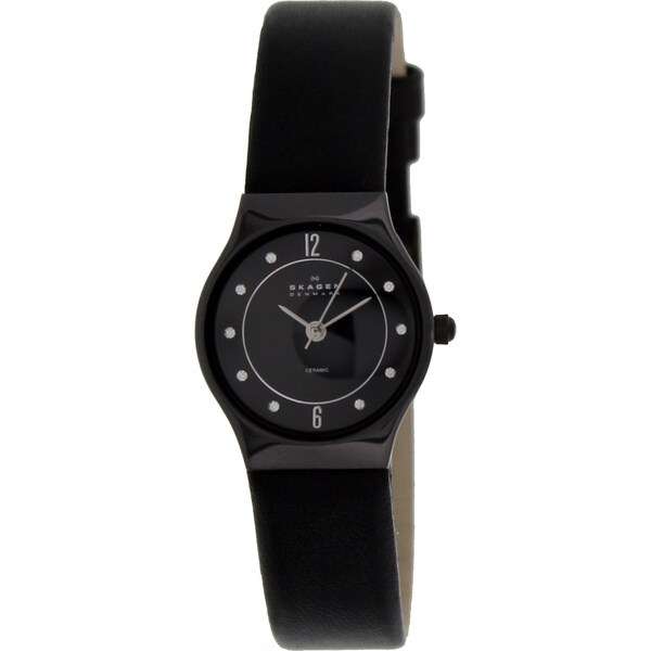 Skagen Women's Black Leather Black Dial Quartz Watch