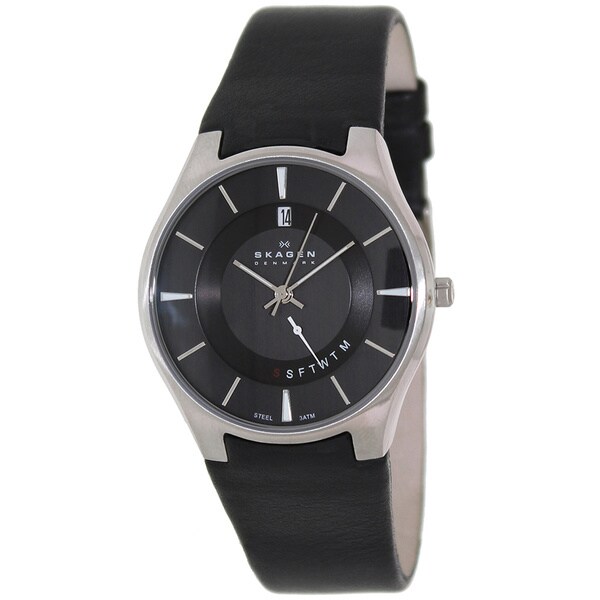 Skagen Men's 989XLSLB Black Leather Analog Quartz Watch with Black Dial