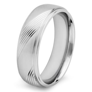 Stainless Steel Men's Crucible Solid and Diagonal Groove Ring