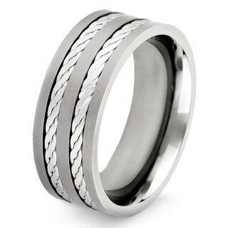 Titanium and Sterling Silver Men's Crucible Double Rope Inlay Ring