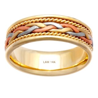 14K Tri-Tone Gold Men's Comfort-fit Handmade Wedding Band