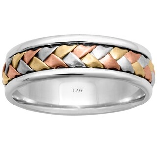 14k Tri-color Gold Men's Handmade Comfort Fit Wedding Band-Image