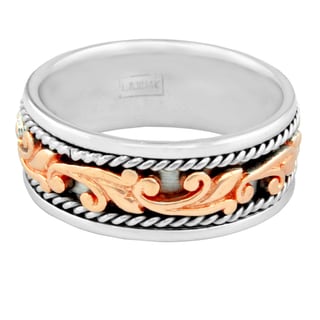 14k Two-tone Gold Men's Handmade Comfort Fit Filigree Wedding Band-Image