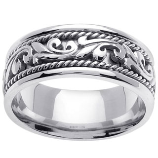 14k White Gold Men's Handmade Comfort Fit Wedding Band-Image