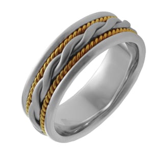 14k Two-tone Gold Men's Handmade Comfort Fit Woven Rope Wedding Band-Image