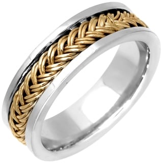 14k Two-tone Gold Men's Handmade Comfort Fit Woven Wedding Band-Image