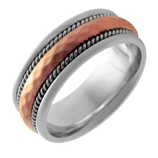 14k Two-tone Gold Men's Comfort Fit Handmade Dual-rope Wedding Band-Image