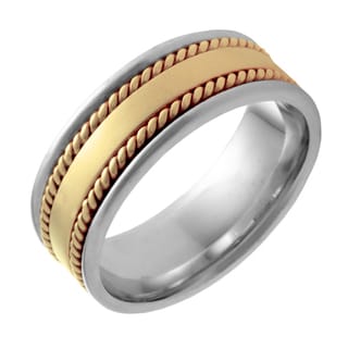 14k Two-tone Gold Men's Comfort Fit Handmade Rope Wedding Band-Image