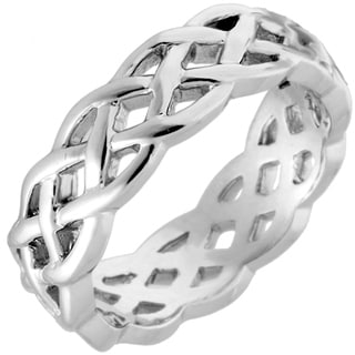 14k White Gold Men's Comfort Fit Celtic Wedding Band-Image