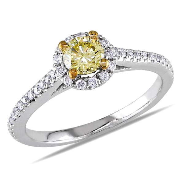 ... 14k White Gold 34ct TDW Fancy Yellow and White Diamond Ring (VS1-VS2