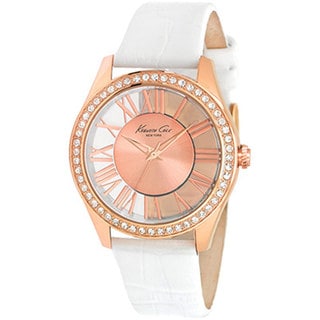 Kenneth Cole Women's Newness KC2728 White Calf Skin Quartz Watch with Rose-Gold Dial
