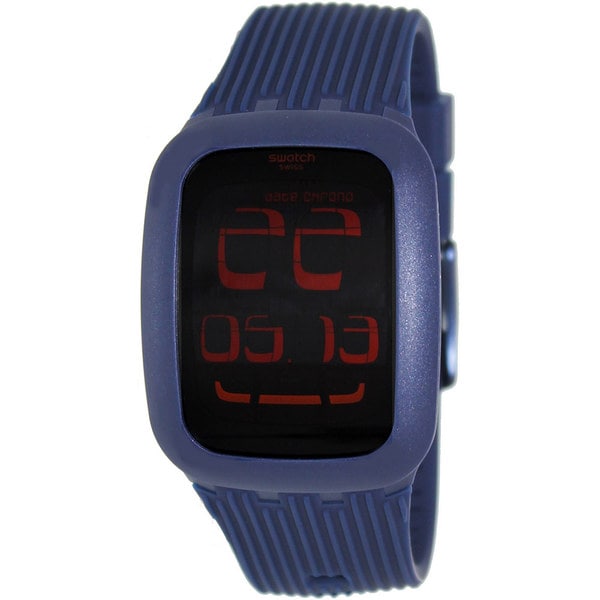 Swatch Men's Digital SURN101 Blue Rubber Swiss Quartz Watch with Digital Dial