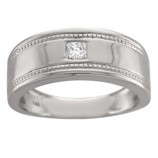 14k White Gold Men's 1/6ct Diamond Grooved Wedding Band (G-H, SI1-SI2)