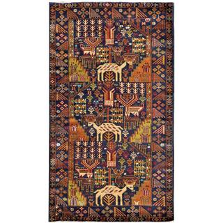 Afghan Hand-knotted Tribal Balouchi Blue/ Brown Wool Rug (6'8 x 6'7)