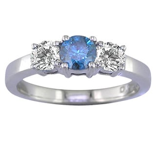 14k Gold 12ct TDW Blue and White Diamond 3-stone Ring (G-H, I1-I2 ...