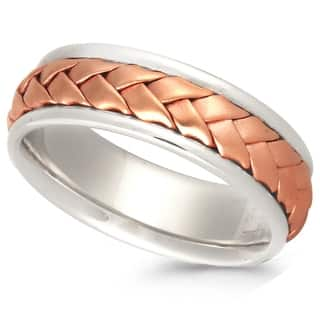 14K Two-tone Gold Men's Comfort Fit Handmade Woven Wedding Band-Image