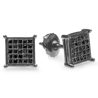 Black-plated Silver 1/6ct TDW Black Diamond Pave Square Stud Earrings
