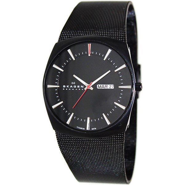 Skagen Men's 696XLTBB Black Titanium Quartz Watch with Black Dial