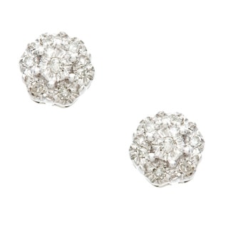 10k White Gold Diamond Accent Flower Cluster Earrings