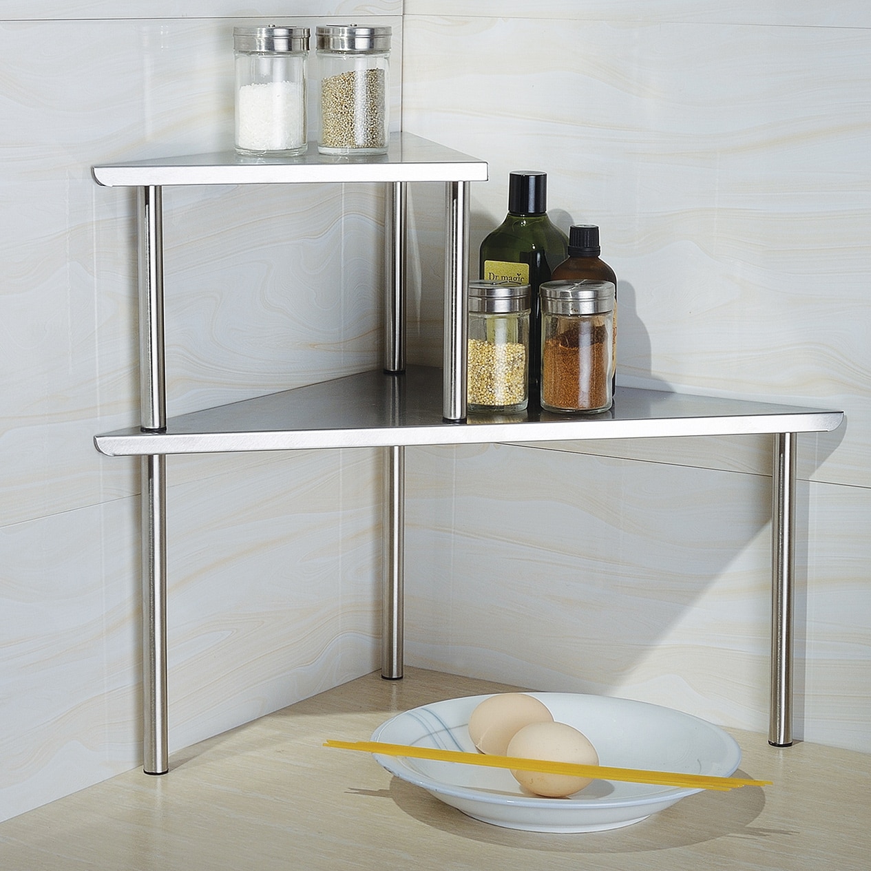 2-Tier Corner Storage Shelf Stainless Steel Caddy ...