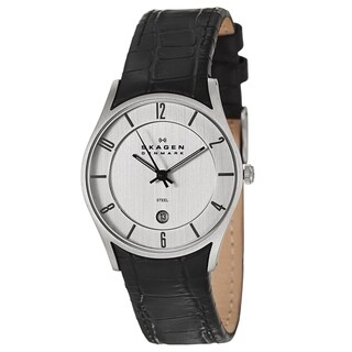 Skagen Men's 'Leather' Black Stainless Steel Watch