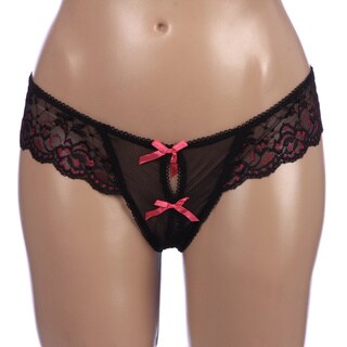 Click to Enlarge for Rene Rofe Crotchless Black Lace Thong with Bow Detail Rene Rofe Crotchless Black Lace Thong with Bow Detail-Image