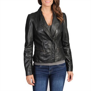 Whet blu Women's Asymmetrical Closure Leather Jacket