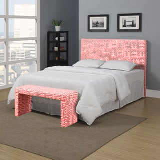 Portfolio Upton Pink Coral Greek Key Full/Queen Headboard and Bench Set