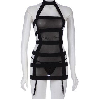 Click to Enlarge for Rene Rofe Black Sexy Straps Garter Dress and G-string Set Rene Rofe Black Sexy Straps Garter Dress and G-string Set-Image