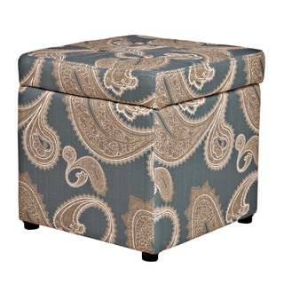 angelo:HOME Duncan Feathered Paisley French Blue Storage Cube Ottoman