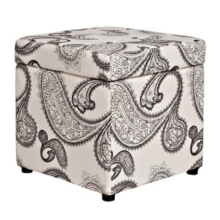 angelo:HOME Duncan Modern Charcoal and Cream Paisley Storage Cube Ottoman