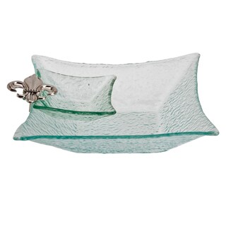 Glass 2-piece Square Chip 'n Dip Server with Fleur de Lis Accent