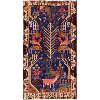Afghan Hand-knotted Tribal Balouchi Blue/ Light Brown Wool Rug (3'8 x 6'6)