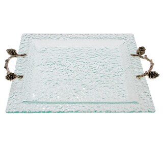 Glass and Pine Cone Branch Square Tray