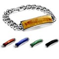 Stainless Steel Men's Gemstone Center ID Bracelet