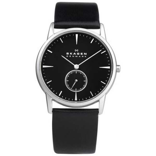 Skagen Men's 958XLSLB Black Leather Quartz Watch with Black Dial