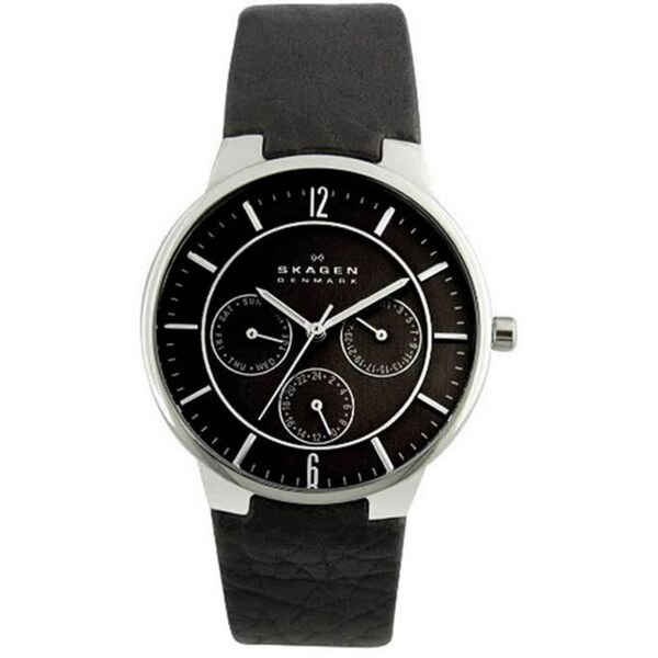 Skagen Men's 331XLSLB Black Leather Quartz Watch with Black Dial