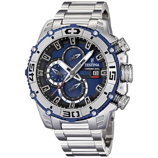Festina Men's Tour De France F16599/2 Silver Stainless-Steel Analog Quartz Watch with Blue Dial