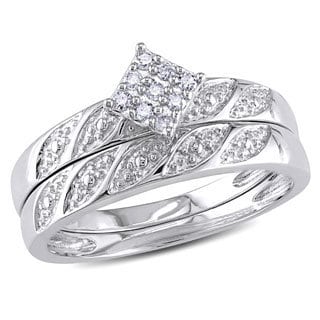 Miadora Sterling Silver 1/10ct TDW Diamond Bridal Ring Set (H-I, I2-I3)